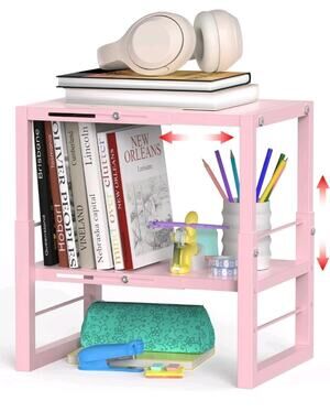 Locker Organizer Shelf Pink, Adjustable Width and Height, Stackable Metal Locker